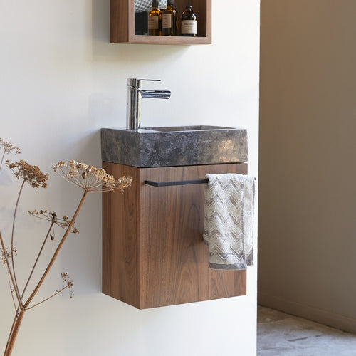 Tikamoon Wastafelmeubel van massief notenhout en grijs marmer - Grijs - vtwonen shop