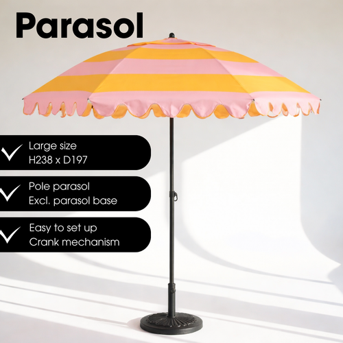 Mica Decorations Kantelbare Parasol met Streepprint - Stokparasol 238 x Ø195 cm - Tuin of Balkonparasol - Polyester, Staal - Roze, Oranje