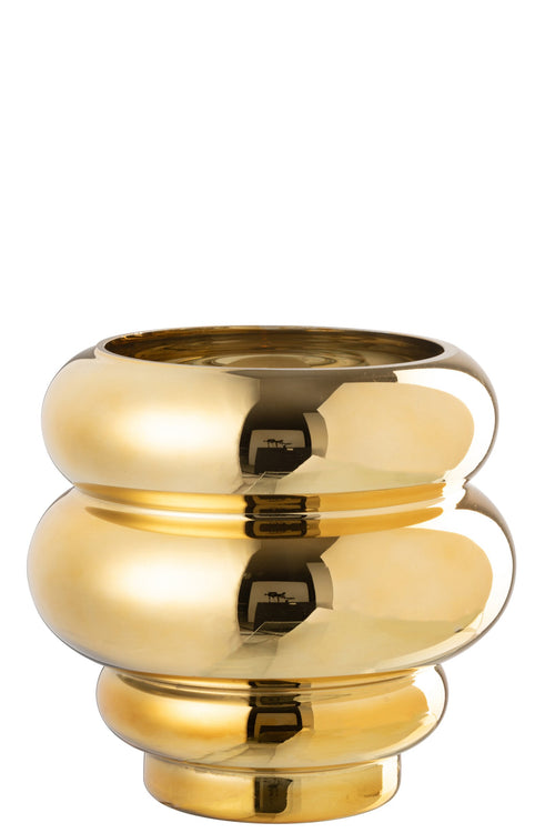 J-Line theelichthouder/vaas Cléa - glas - goud - Ø 20 cm