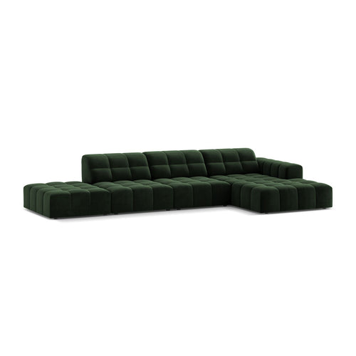 Cosmopolitan Design - Rechter hoekbank Chicago 5-zits, flueel flessengroen - 167x348x78cm