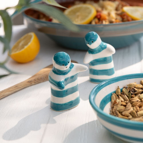 J-Line peper- en zoutmolen set Granada Stripes - keramiek - wit/geel