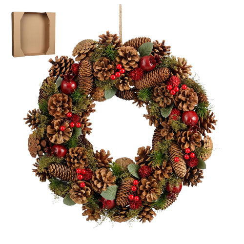 Mica Decorations Landon Kerstkrans met Dennenappels - H9 x Ø45 cm - Bruin