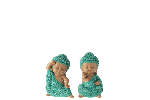 J-Line figuur Monnik Vechten - polyresin - azuur - 2 stuks