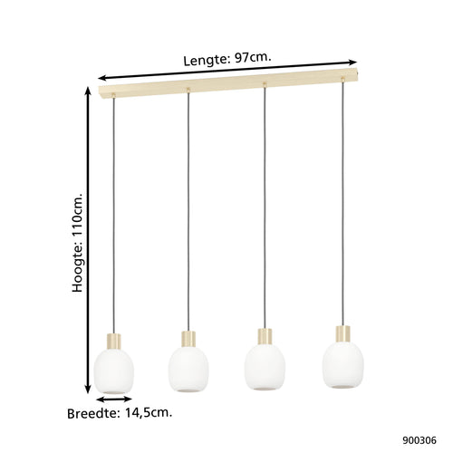 EGLO hanglamp Manzanares - e27 - 97 cm - wit/goud - vtwonen shop