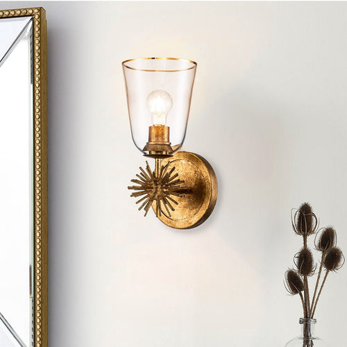 Wandleuchte Modern Antik Gold, Glasschirm 1x E27