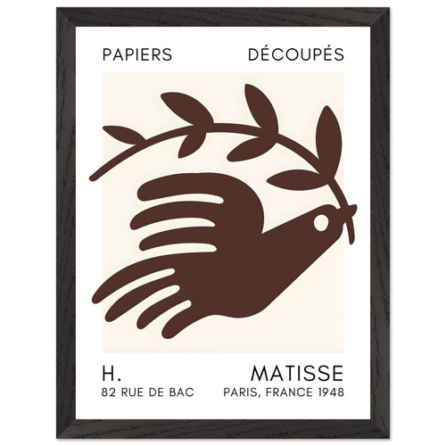 Artfulprints Poster met Lijst Matisse – Peace dove brown   - 30x40 cm - Bruin