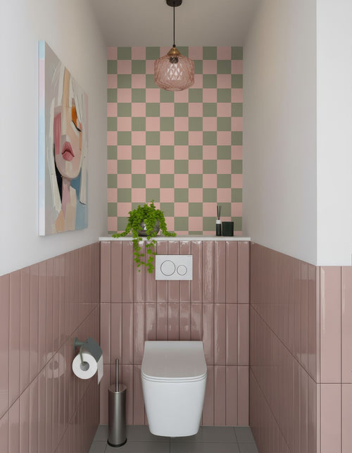 ESTAhome behang geblokt motief groen en roze - 50 x 900 cm - 131999
