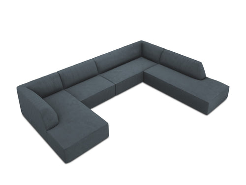 Micadoni Panoramische hoekbank rechts Ruby 7-zits, ribfluwelen, blauw - 273x366x69cm