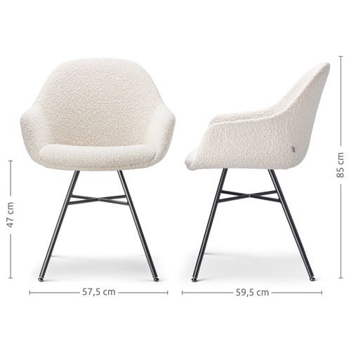 Nolon Noa-Mae Eetkamerstoelen Set van 2 - Bouclé Beige - Zwarte Poten - vtwonen shop