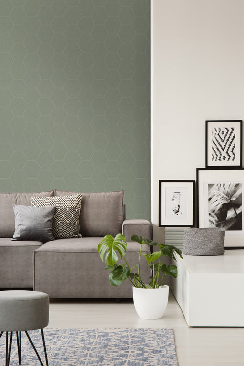 Walls4You behang hexagon groen grijs - 53 cm x 10.05 m - 935345 - vtwonen shop