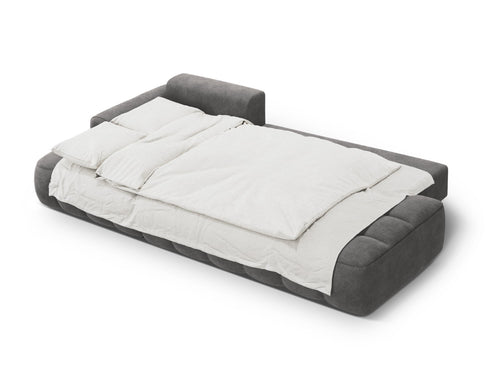 Cosmopolitan Design Uitklapbare hoekbank links met opbergdoos Linz 3-zits, flueel grijs - 142x275x84cm