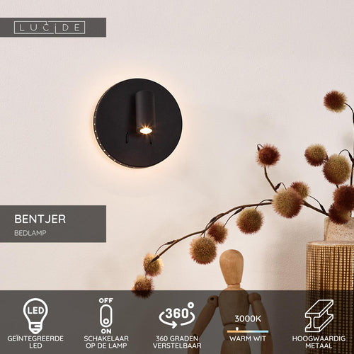 Lucide bedlamp BENTJER - Geïntegreerde LED - Zwart