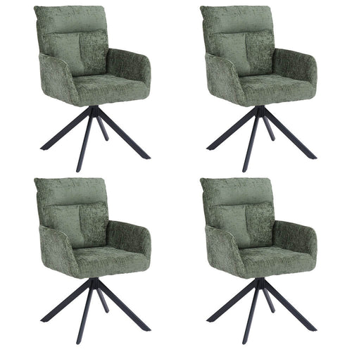 Home Deluxe ALUNA chenille eetkamerstoel met armleuningen - set van 4 Groen - vtwonen shop