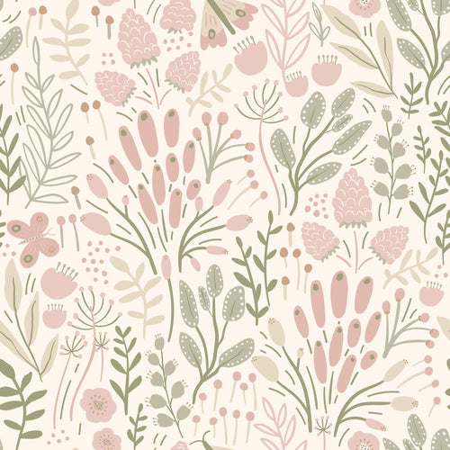 ESTAhome behang bladeren en bloemen wit en licht roze - 50 x 900 cm - 131384 - vtwonen shop