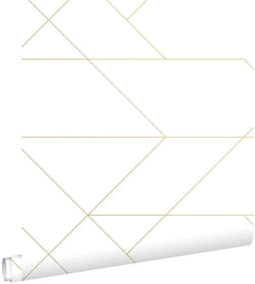 ESTAhome behang grafische lijnen wit en goud - 53 cm x 10.05 m - 139143