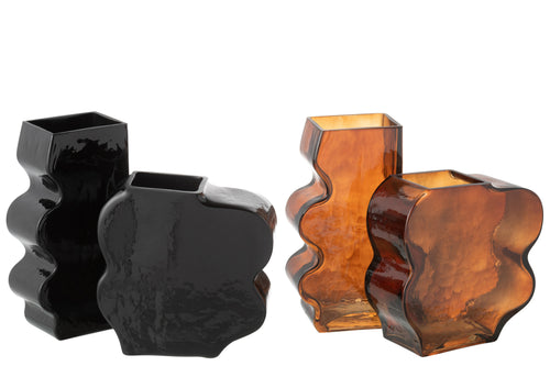 J-Line vaas Grillig  - glas - camel/donkerbruin - large - 2 stuks - 25 cm hoog