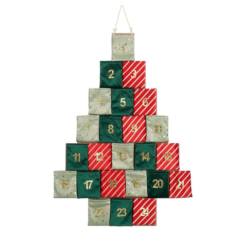 Mica Decorations Adventskalender - L72 x B1 x H51 cm - Vilt - Groen, Rood