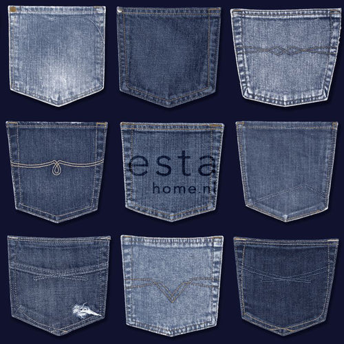 ESTAhome behang spijkerbroek zakken blauw - 53 cm x 10.05 m - 137741