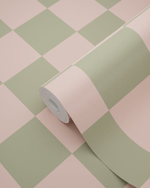 ESTAhome behang geblokt motief groen en roze - 50 x 900 cm - 131999