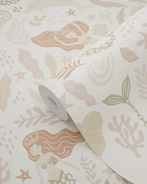 ESTAhome behang zeemeerminnen vergrijsd groen, beige en terracotta - 50 x 900 cm - 131498 - vtwonen shop