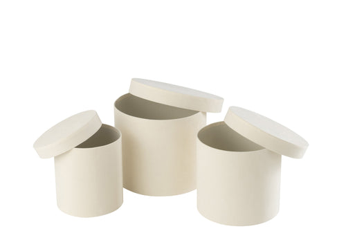 J-Line doos Rond - fluweel/papier - wit - 3 stuks