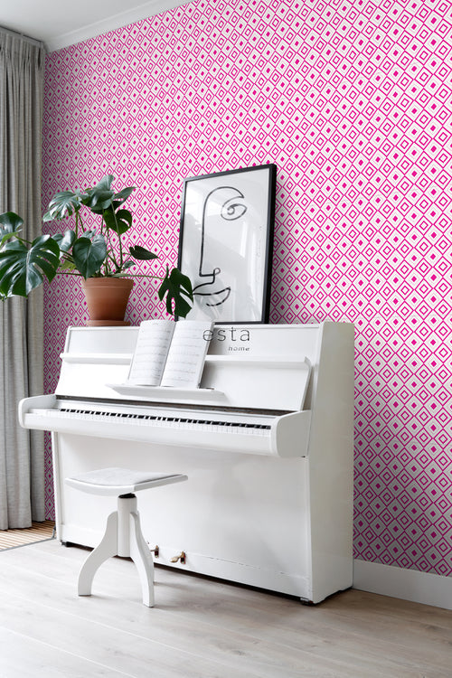 ESTAhome behang ruiten fuchsia roze - 53 cm x 10.05 m - 138862