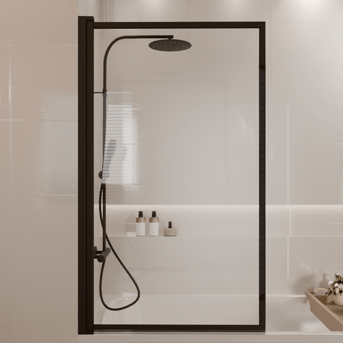 LOMAZOO badwand Salvador - draaibaar - anti kalk nano coating - helder glas - zwart - 80 x 140 cm