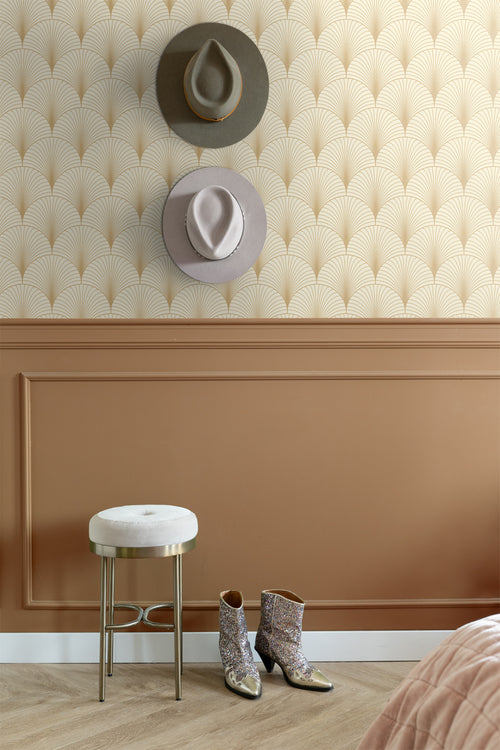 ESTAhome behang art deco motief beige en goud - 53 cm x 10.05 m - 139458