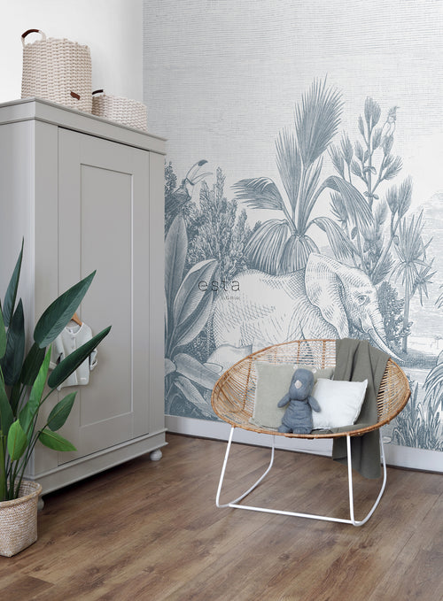 ESTAhome fotobehang jungle-motief blauw - 3 x 2,79 m - 159059