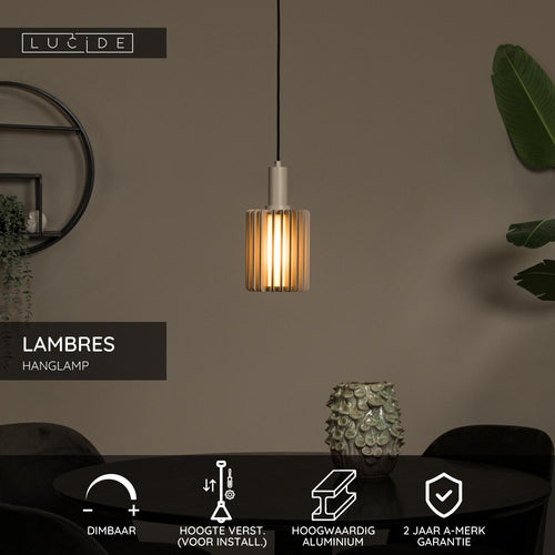 Lucide hanglamp LAMBRES - 1xE27 - Taupe