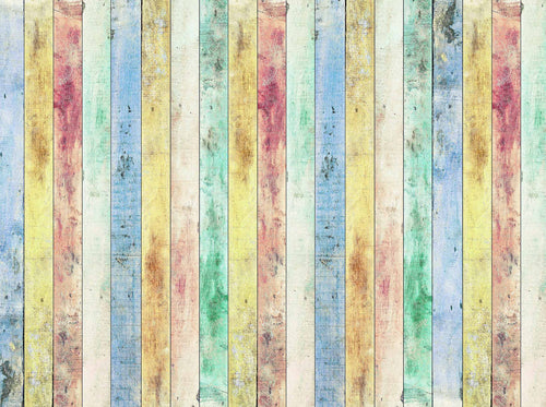 Sanders & Sanders fotobehang houten planken groen, blauw en rood - 375 x 270 cm - 600540