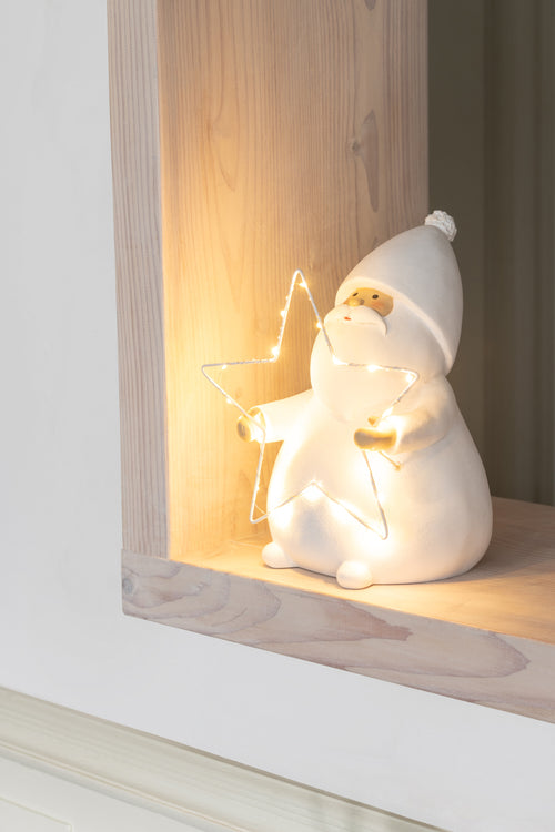 J-Line figuur Kerstman Ster - polyresin - wit - large - LED lichtjes - vtwonen shop