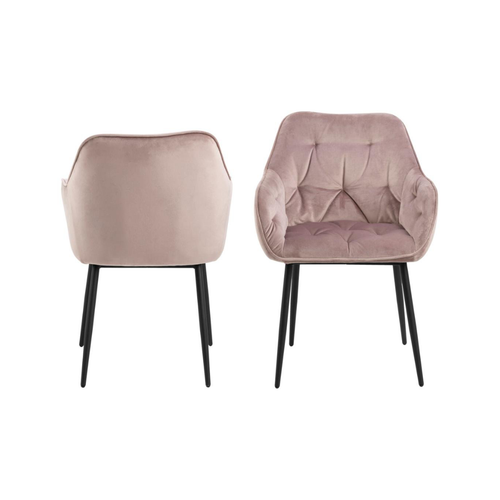 BRAM Eetkamerstoel Moala - Set Van 2 - Fluweel Roze Met Mat Zwarte Poten - vtwonen shop