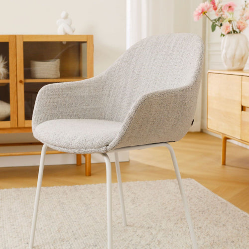 Nolon Nora-Mae Eetkamerstoel Beige Gemêleerd - Armleuning - Witte Poten - vtwonen shop