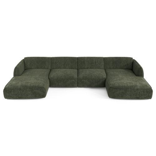 Sia Home - Panoramische banken LIVIA - Fluweel weefsel - Olijfgroen - 346cm - vtwonen shop