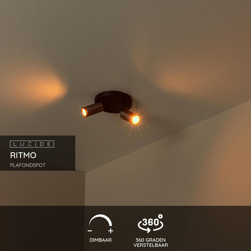 Lucide plafondspot RITMO - 2xGU10 (MR11) - Koffie - vtwonen shop