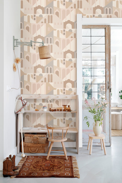 ESTAhome behang mediterrane huisjes beige - 50 x 900 cm - 139626 - vtwonen shop