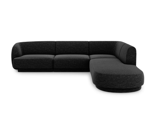 Micadoni rechter hoekbank Miley 6-zits, chenille, zwart - 248x255x70cm