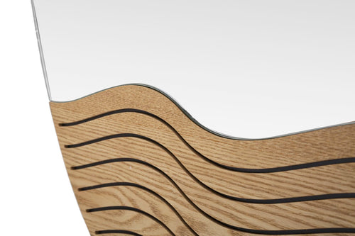 Ronde wandspiegel van bruin hout met golven Ø 50x1,5x80 cm
