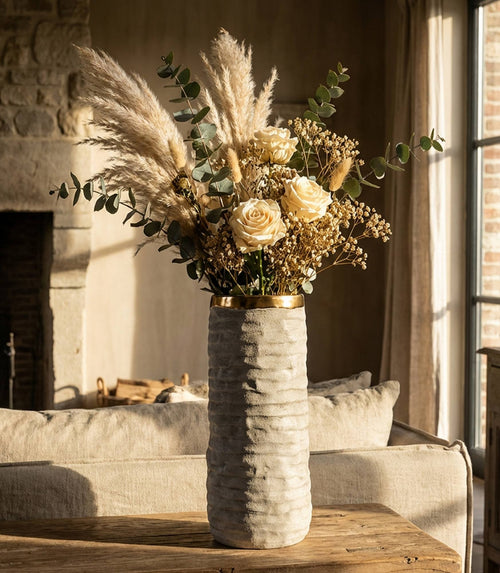 Mauro Ferretti vaas - 14x31,5 cm - beige/goud