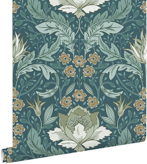 ESTAhome behang vintage bloemen in art nouveau stijl vergrijsd zeegroen - 50 x 900 cm - 131082 - vtwonen shop