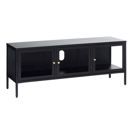 Olivine Carrie TV meubel Zwart - Metaal - Glas - B 132 cm - vtwonen shop
