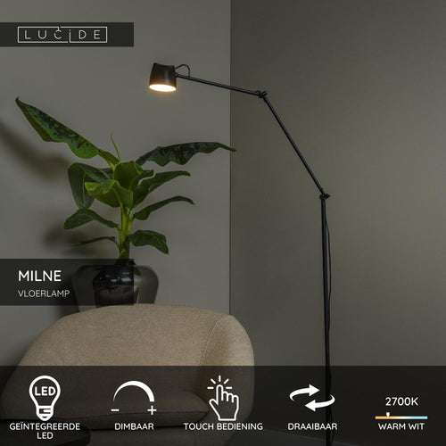 Lucide vloerlamp MILNE - Geïntegreerde LED - Zwart