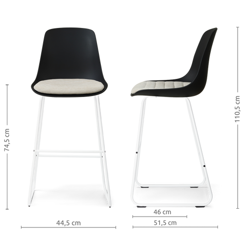 Nolon Nino-Liv barkruk zwart met naturelbeige zitkussen - wit onderstel - 75 cm - vtwonen shop