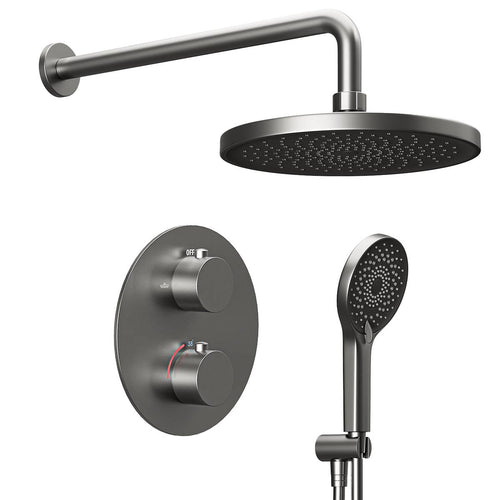 LOMAZOO inbouwdoucheset Cyra - met thermostaatkraan & ronde handdouche - gun metal