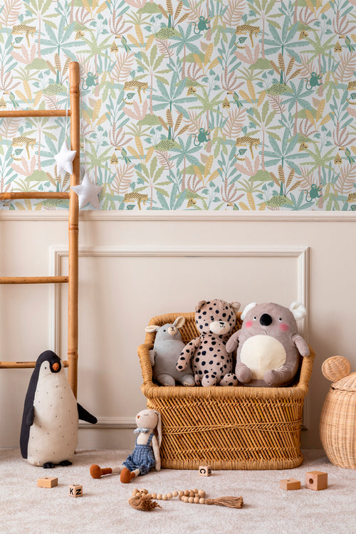 Sanders & Sanders behang jungle dieren groen, blauw en geel - 53 cm x 10.05 m - 640633