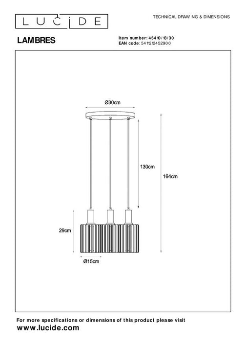 Lucide hanglamp LAMBRES - 3xE27 - Zwart - vtwonen shop