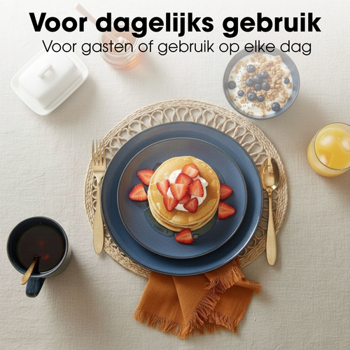Mica Decorations Racco Serviesset 4 Persoons - Ontbijtborden, Kommen en Mokken en Dinrborden - Steengoed Servies - Vaatwasserbestendige Servies Set -