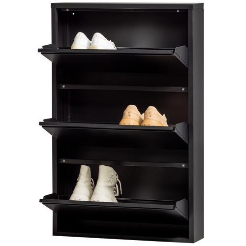 WOOOD 3-vaks schoenenkast Sabine - Metaal - Zwart - 103x66x16 - vtwonen shop