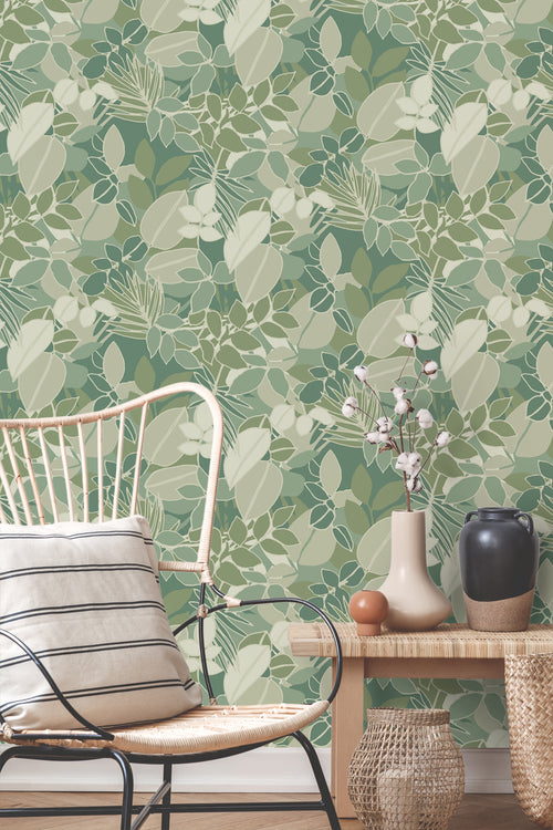 ESTAhome behang bladeren vergrijsd mintgroen - 50 x 900 cm - 139848 - vtwonen shop